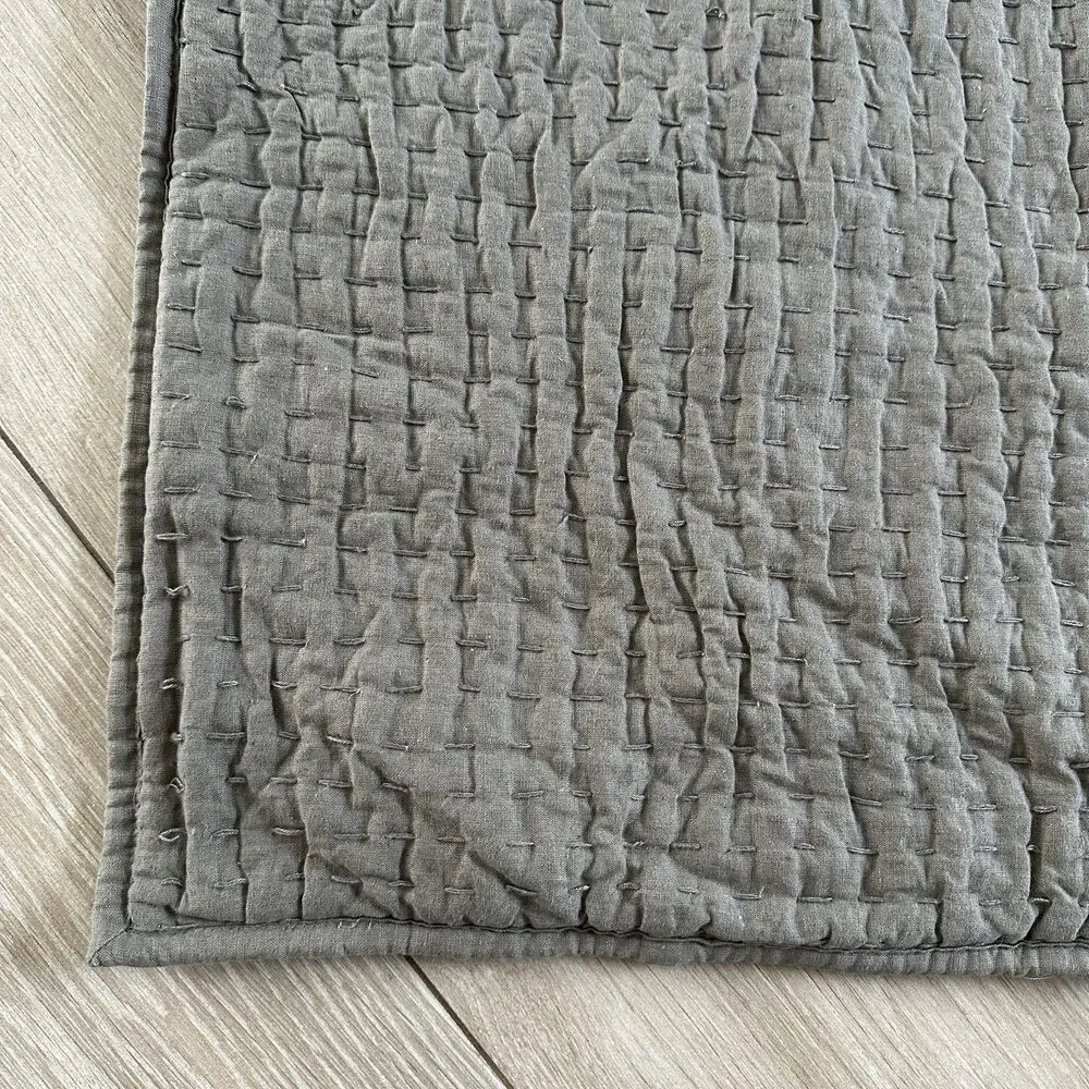 Pottery Barn Set of 2 King Gray Pick Stitch Pillow Shams Quilted Cotton Linen